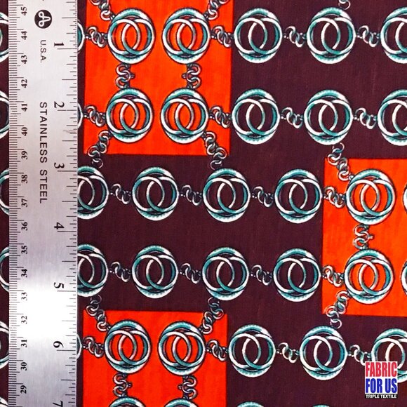 Squares & Links Brown/Rust Color Design Poly-Spandex Fabric 58/60" Wide - Picture 3 of 4